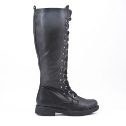 Black faux leather boot with lace