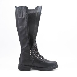 Black faux leather boot with lace