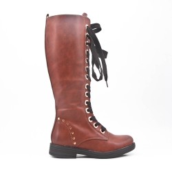 Camel faux leather boot with lace