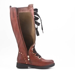 Camel faux leather boot with lace
