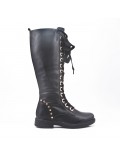 Black faux leather boot with lace