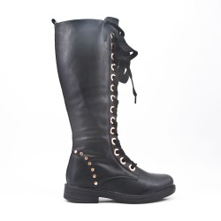 Black faux leather boot with lace