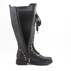 Black faux leather boot with lace