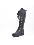 Black faux leather boot with lace