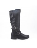 Black faux leather boot with buckled straps