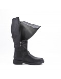 Black faux leather boot with buckled straps