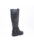 Black faux leather boot with buckled straps