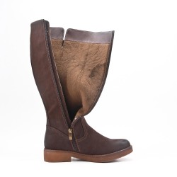 Brown faux suede boot with zip closure
