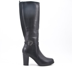 Black imitation leather boot with elasticated yoke