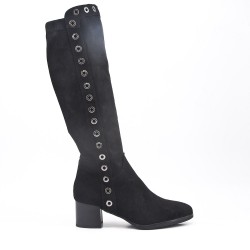 Black faux suede boot with zip closure