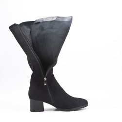 Black faux suede boot with zip closure