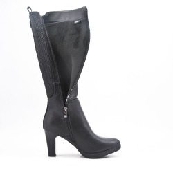 Black imitation leather boot with elasticated upper