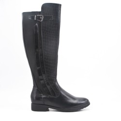 Black imitation leather boot with elasticated yoke