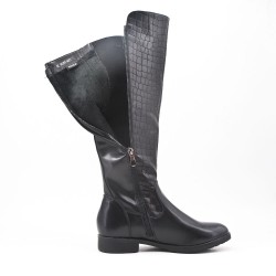 Black imitation leather boot with elasticated yoke