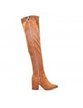 Camel thigh boots in faux suede zipped on the side