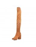 Camel thigh boots in faux suede zipped on the side