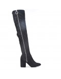 Black thigh boots in faux suede zipped on the side