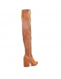 Camel thigh boots in faux suede zipped on the side