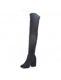 Black thigh boots in faux suede zipped on the side