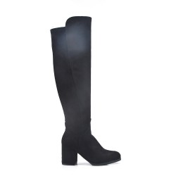 Black suede leather thigh boots with heel