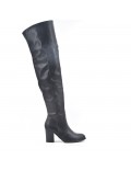 Black leather thigh boots with heel