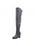 Black leather thigh boots with heel