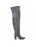 Gray suede leather thigh boots with button on the side