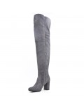 Gray suede leather thigh boots with button on the side