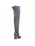Gray suede leather thigh boots with button on the side