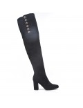 Black suede leather thigh boots with button on the side