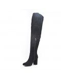 Black suede leather thigh boots with button on the side