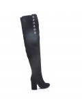 Black suede leather thigh boots with button on the side