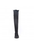 Black suede leather thigh boots with embroidery