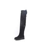 Black suede leather thigh boots with embroidery