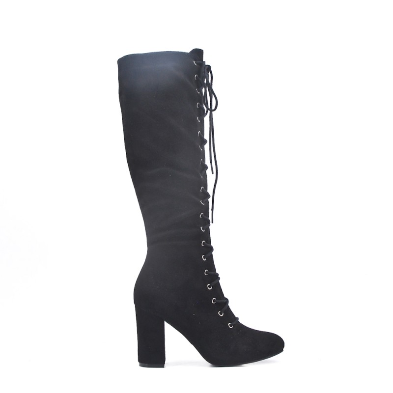 Botte cuissarde noire en simili daim