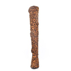 Leopard printed faux suede thigh boots