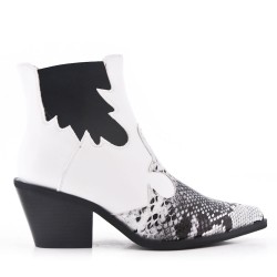 White ankle boot with snake pattern