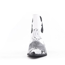 White ankle boot with snake pattern