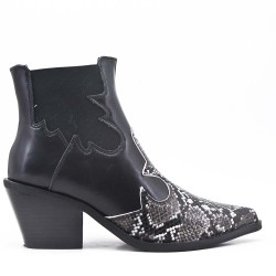 Black ankle boot with snake pattern