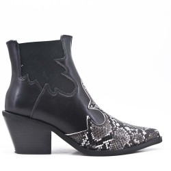 Black ankle boot with snake pattern