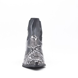 Black ankle boot with snake pattern