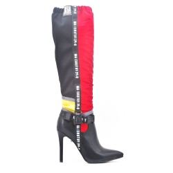 Bi-material boot with stiletto heel