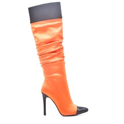 Orange pleated boots with stiletto heel