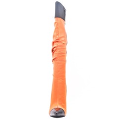 Orange pleated boots with stiletto heel