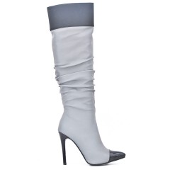 Gray pleated boots with stiletto heel
