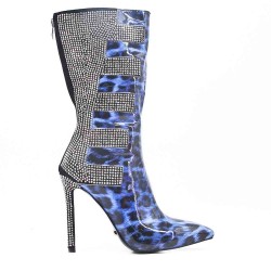 Ankle boot in blue patent with stiletto heel