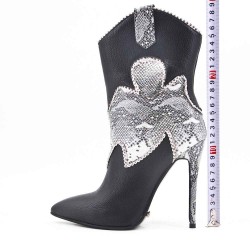 Black snake print ankle boot with stiletto heel