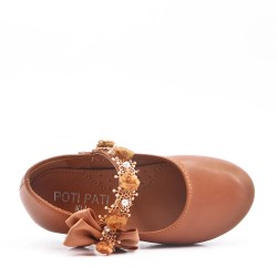 Girl's faux leather ballerina with bow