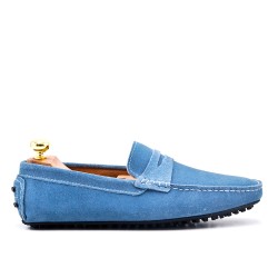 Blue moccasin in suede flanged leather