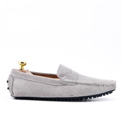 Light gray loafer in suede flanged leather